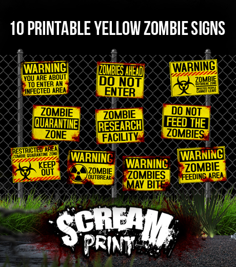 10 Printable Yellow Zombie Signs