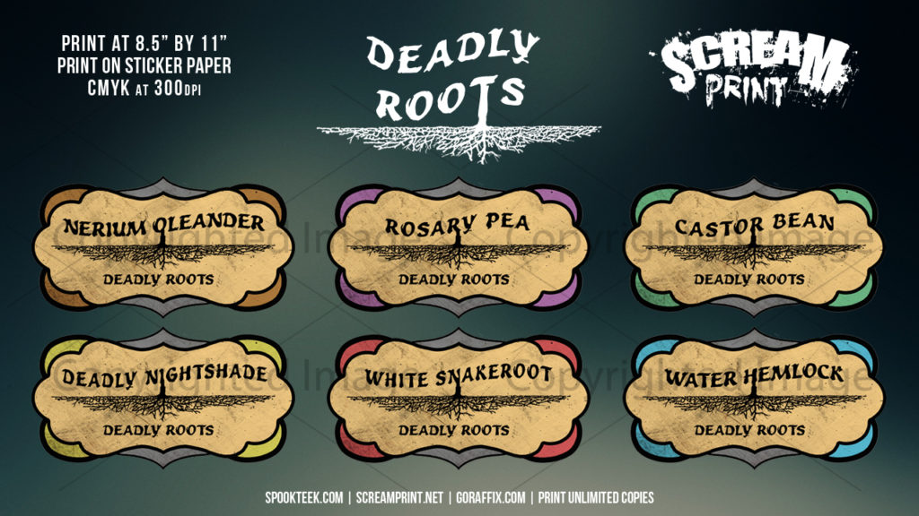 6 Custom Deadly Roots Labels | Print in Full Color on Sticker Paper