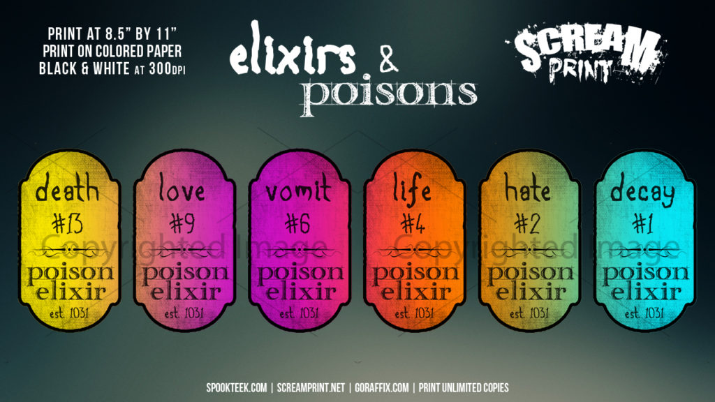 6 Custom Elixirs & Poisons Labels | Print in Full Color on Sticker Paper