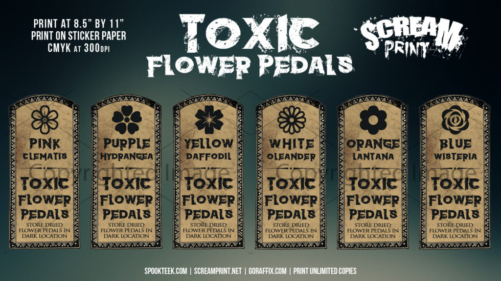6 Custom Toxic Flower Pedals Labels | Print in Full Color on Sticker Paper