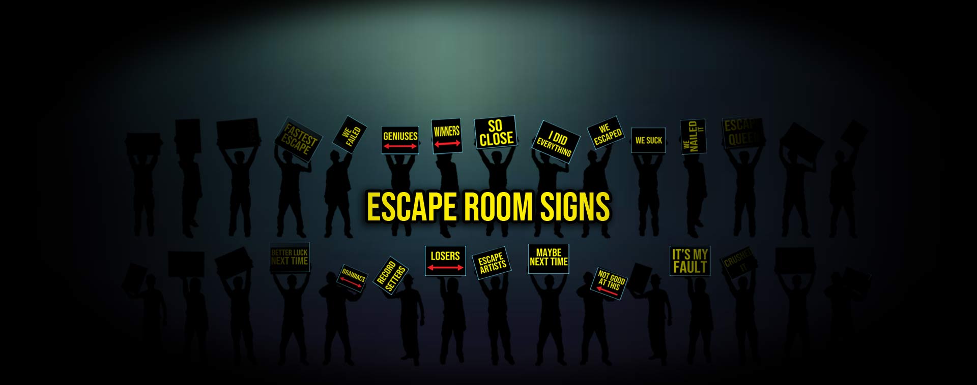escape-room-spy-welcome-poster-signs-finger-pointing-directional